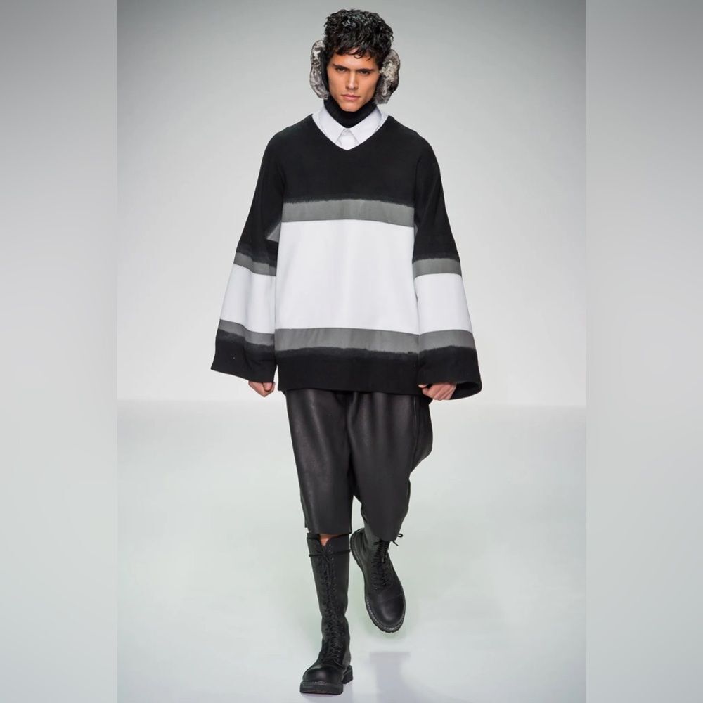 Shaun Samson A/W 2013 Runway Gray Wool Leather Hockey Jersey Pullover Top Jacket